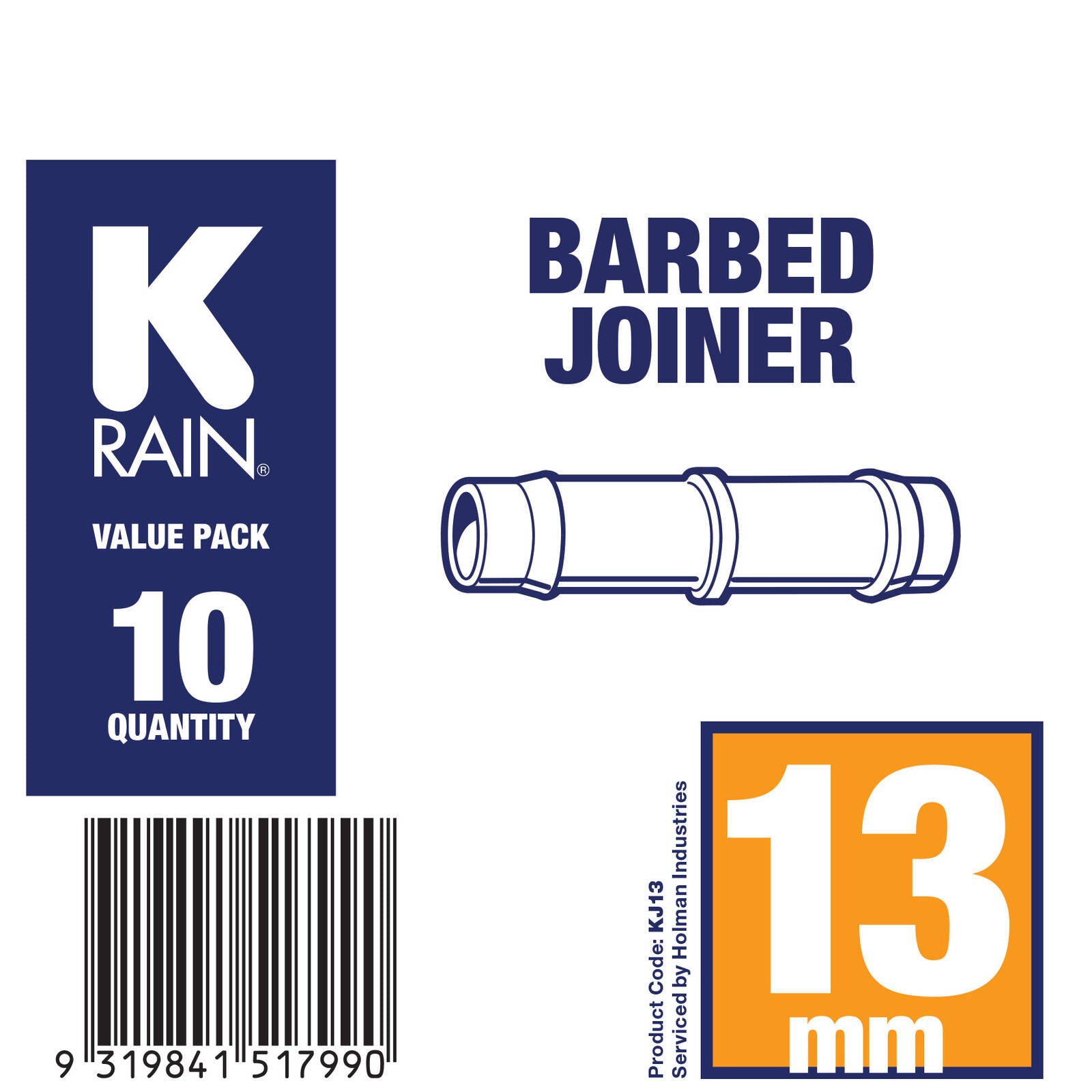 K-Rain 13mm Barbed Joiner Polypropylene 10 Pack