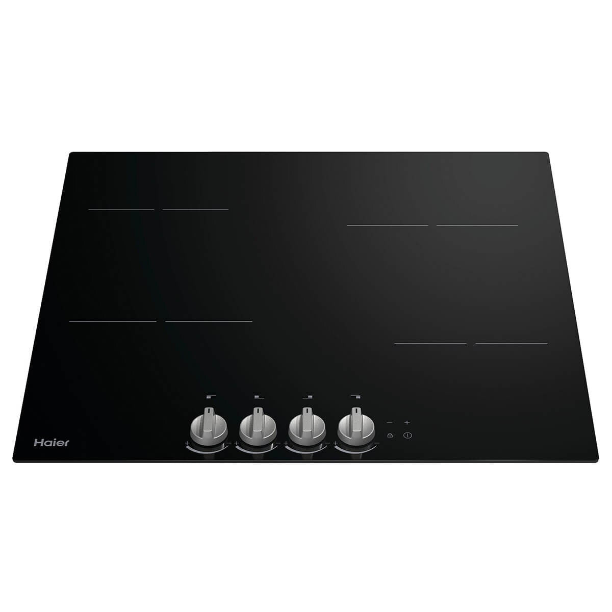Haier electric ceramic cooktop - 4 radiant zones, dial controls, spill detection, black glass - HCE604DB3