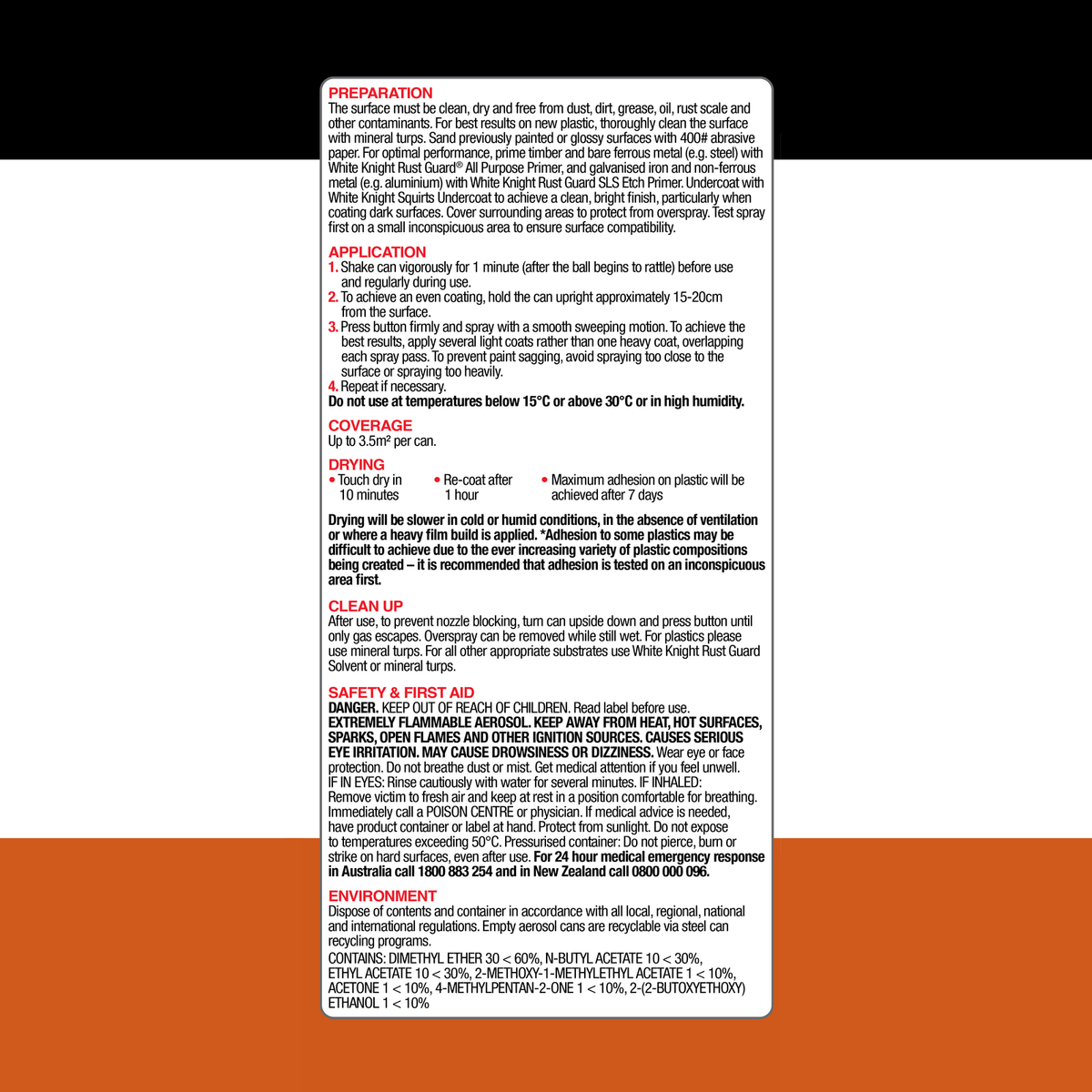 White Knight Squirts Bright Orange Gloss Spray Paint 310g Durable Finish - SuperSaverAU - view 2