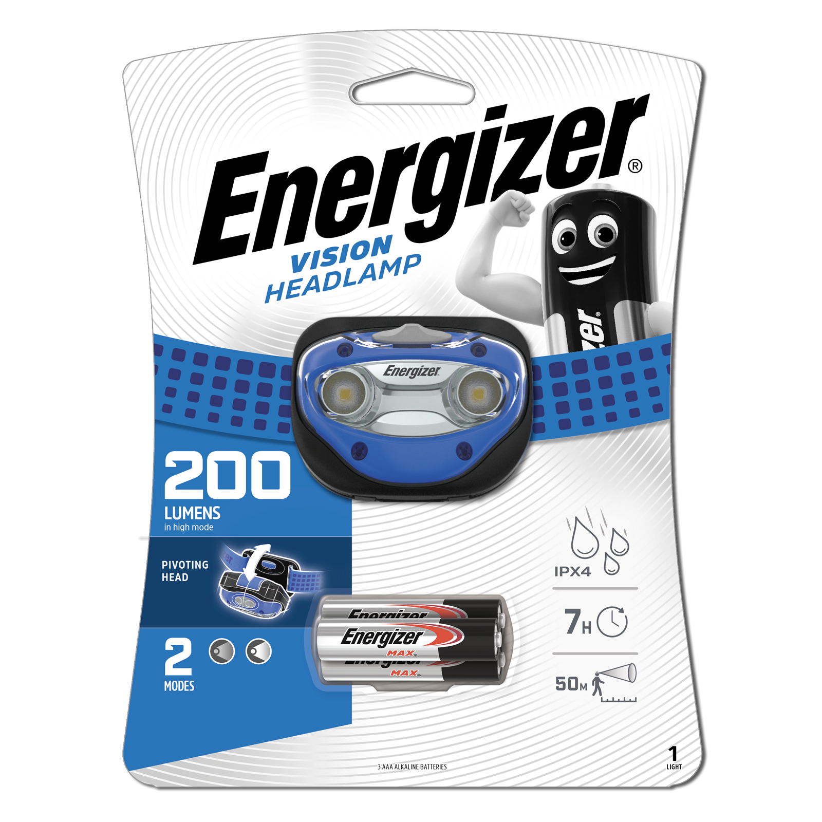 Energizer Vision 200 Lumen LED Headlamp, Adjustable Headstrap, Blue (HDA32)