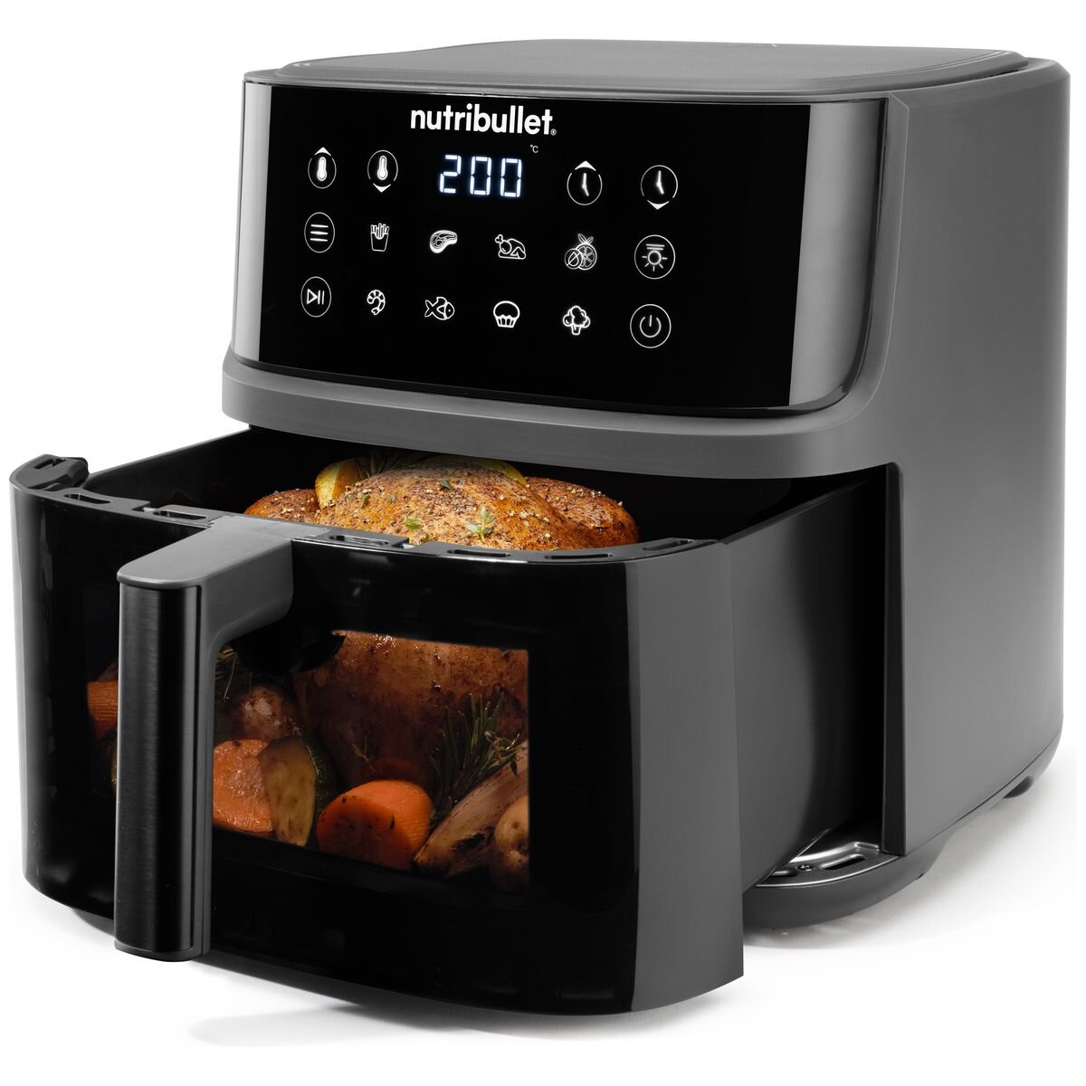 NutriBullet CrispLite Vision 8L Air Fryer - Viewing Window, Interior Light, Reversible Plate - NBA07350