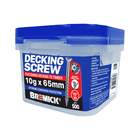 Bremick 10g x 65mm 304 Stainless Steel Spiral Rib T25 Decking Screw 500 Pack