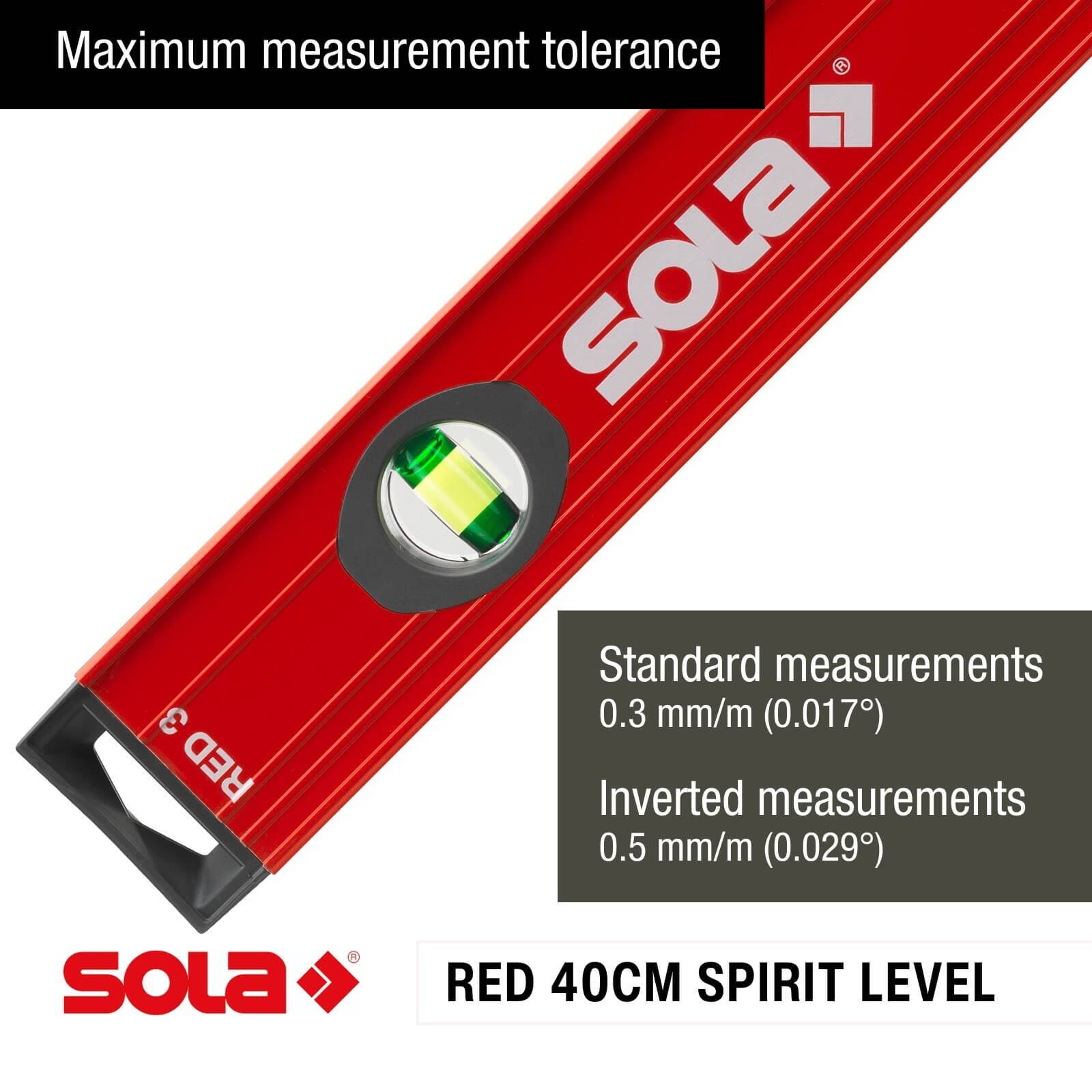 Sola 40cm Red Aluminium Spirit Level 3 Vials Waterproof