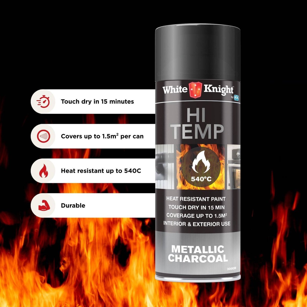 White Knight Hi Temp 300g Metallic Charcoal Heat Resistant Spray Paint