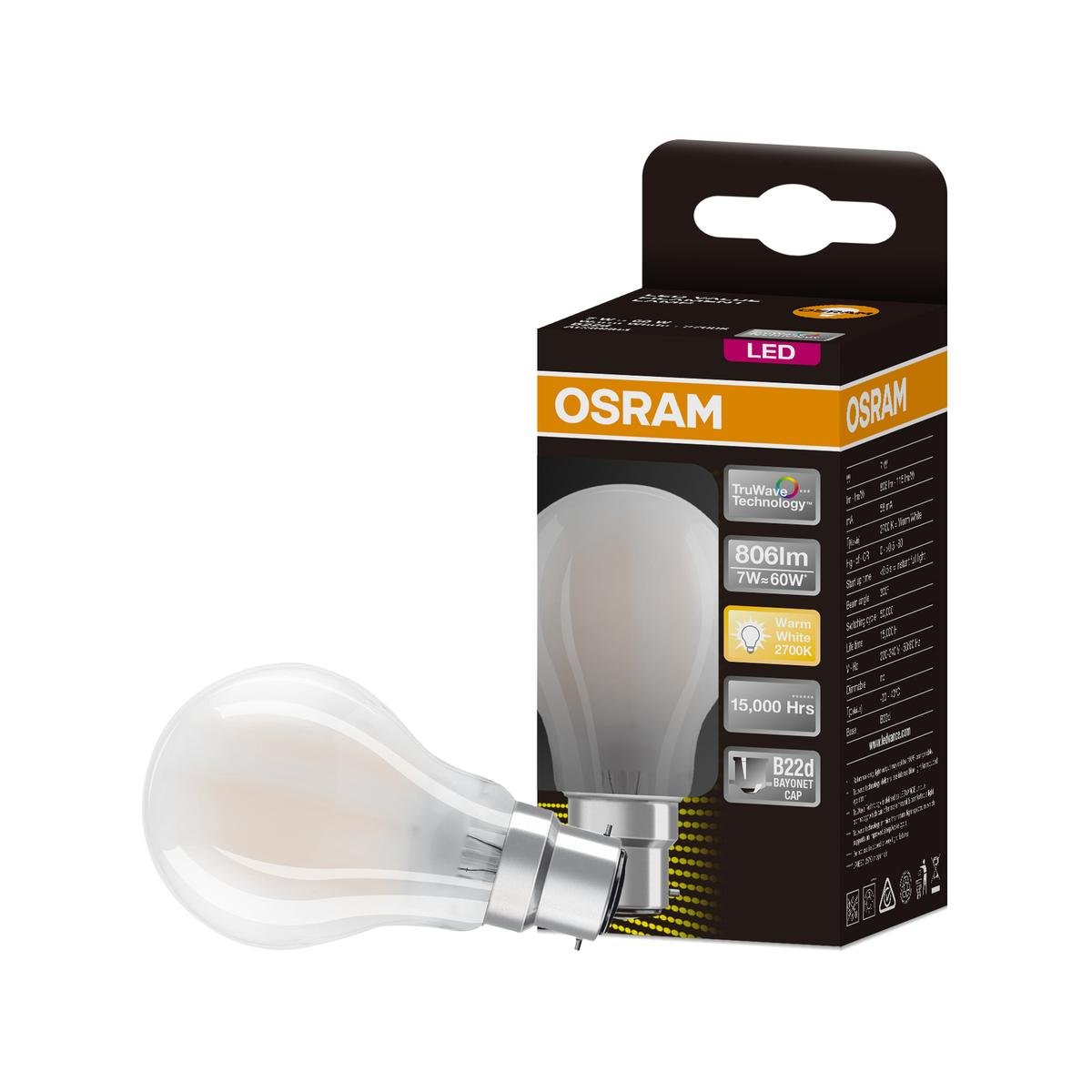 Osram 7W B22D Warm White LED Filament Light Globe 806lm 3000K - SuperSaverAU - view 1