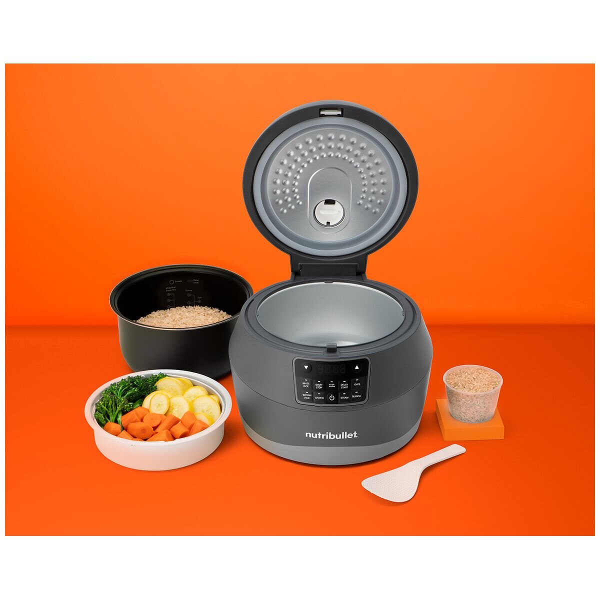 NutriBullet EveryGrain Cooker - 10 cup bowl, 5 grain cooking modes, delay start, dark grey - NBG07100