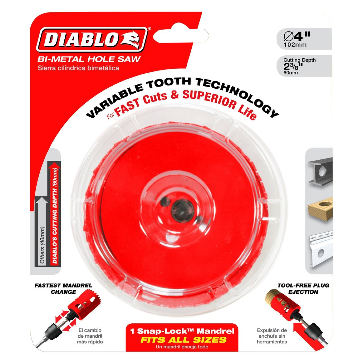 Diablo Bi Metal Hole Saw - 102mm - Tool-Free Plug Ejection - Fast Cutting - SuperSaverAU - view 1