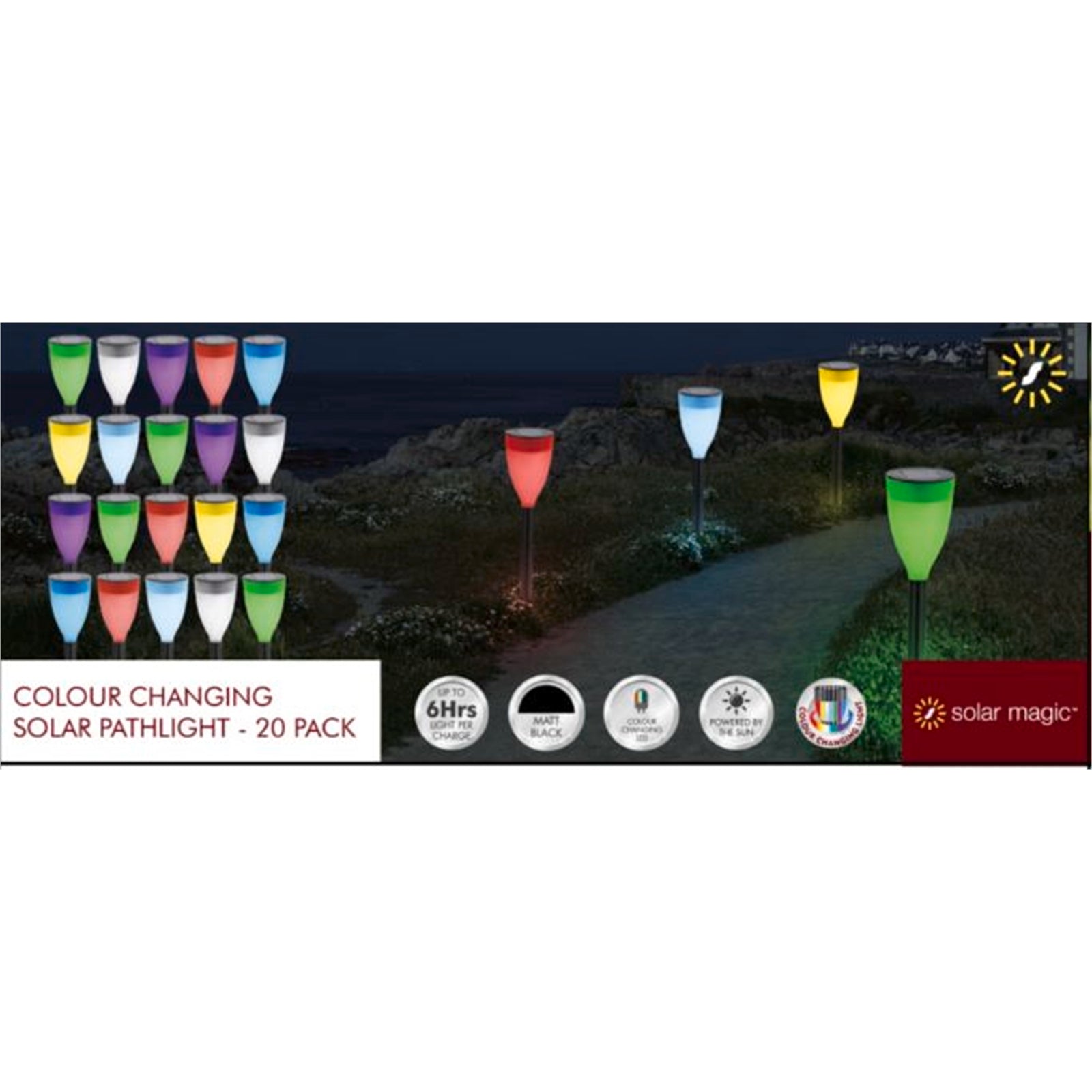 Solar Magic Colour Change LED Path Light 60mm Solar Powered - 20 Pack