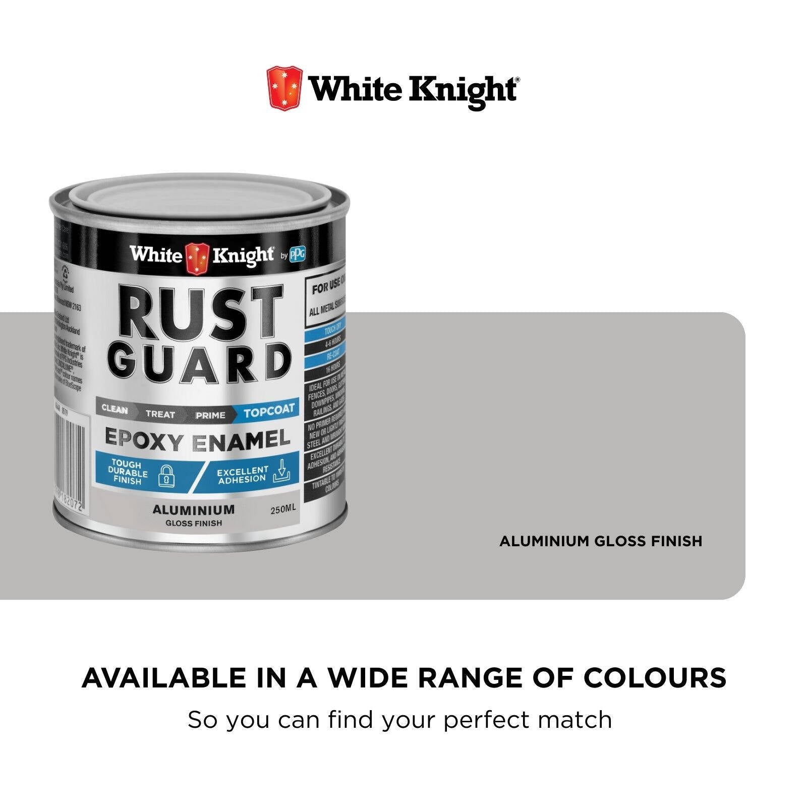 White Knight Rust Guard 250ml Aluminium Gloss Epoxy Enamel Metal Paint