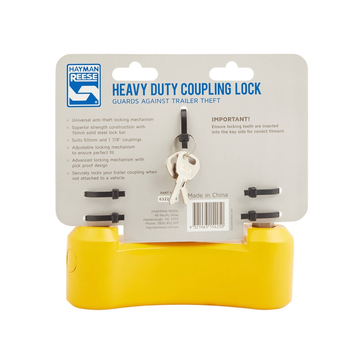 Hayman Reese Heavy Duty Coupling Lock - Blue Steel Trailer Coupling Lock