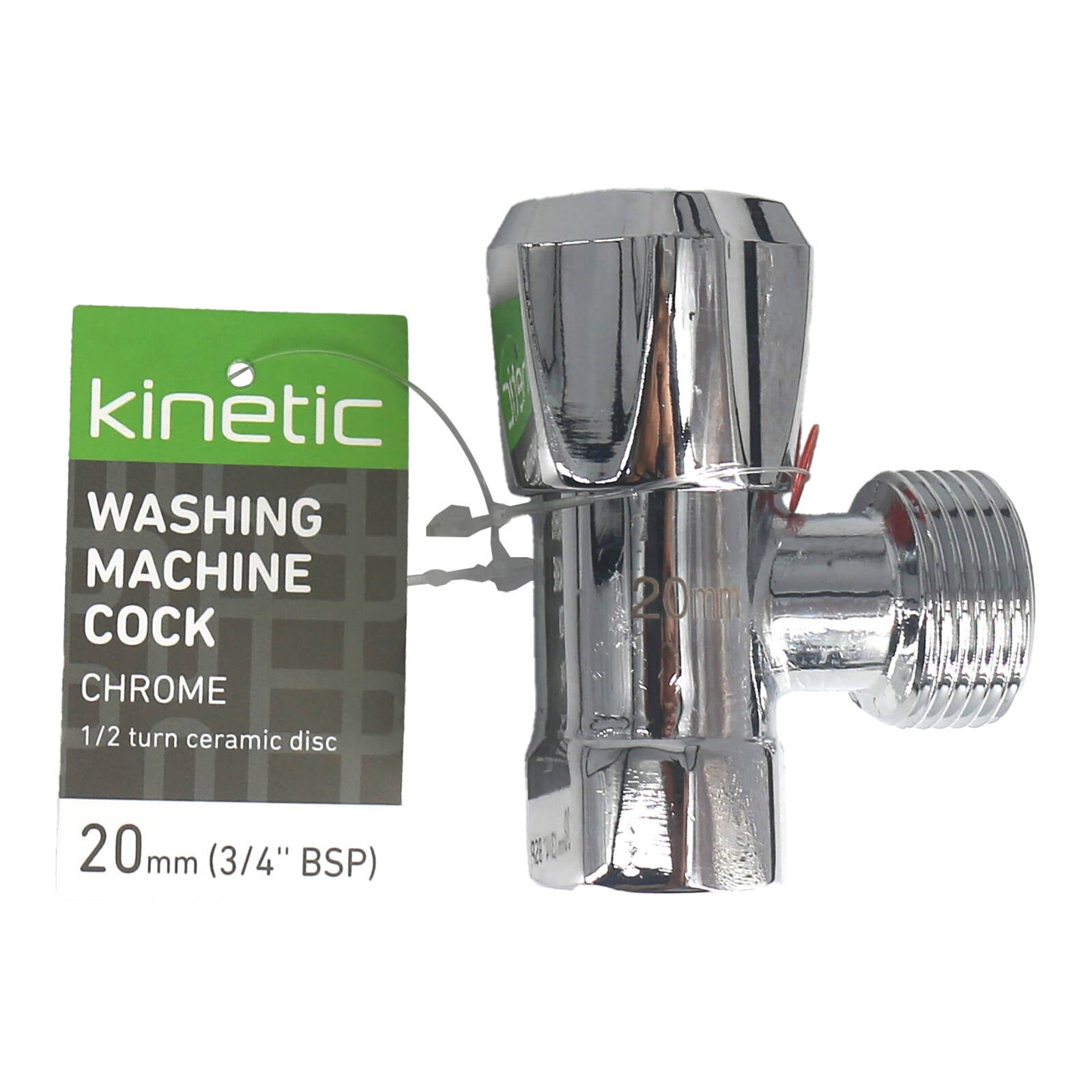 Kinetic 20mm Chrome Washing Machine Cock, Lead Free Brass, Hot & Cold Water