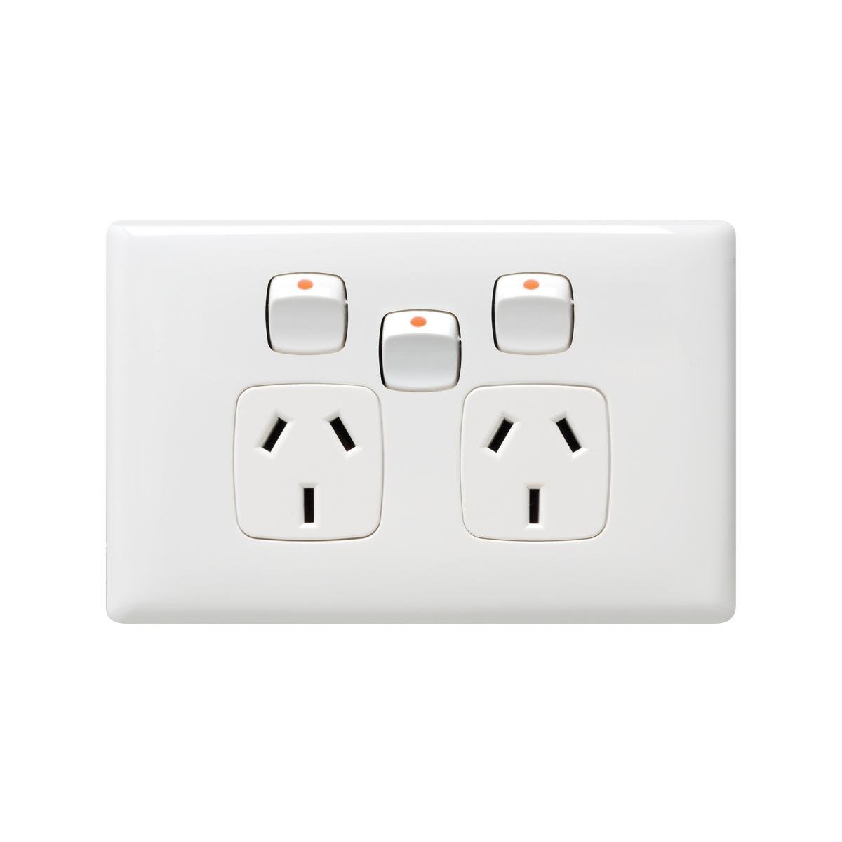 HPM White Gloss Linea Double Powerpoint 2 Outlets 127mm x 82mm - Extra Switch - SuperSaverAU - view 1
