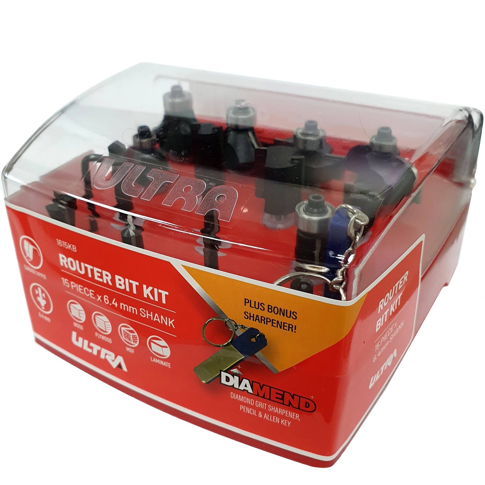 Ultra 15 Piece Router Bit Set, 6.4mm Tungsten Carbide Tipped