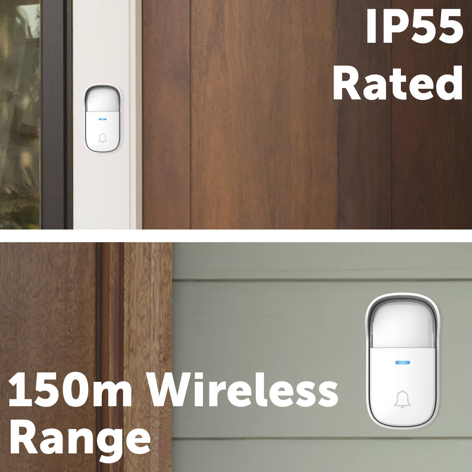 Arlec White 150m Wireless Dual Plug-in Door Chime With Kinetic Push Button KDC02-2