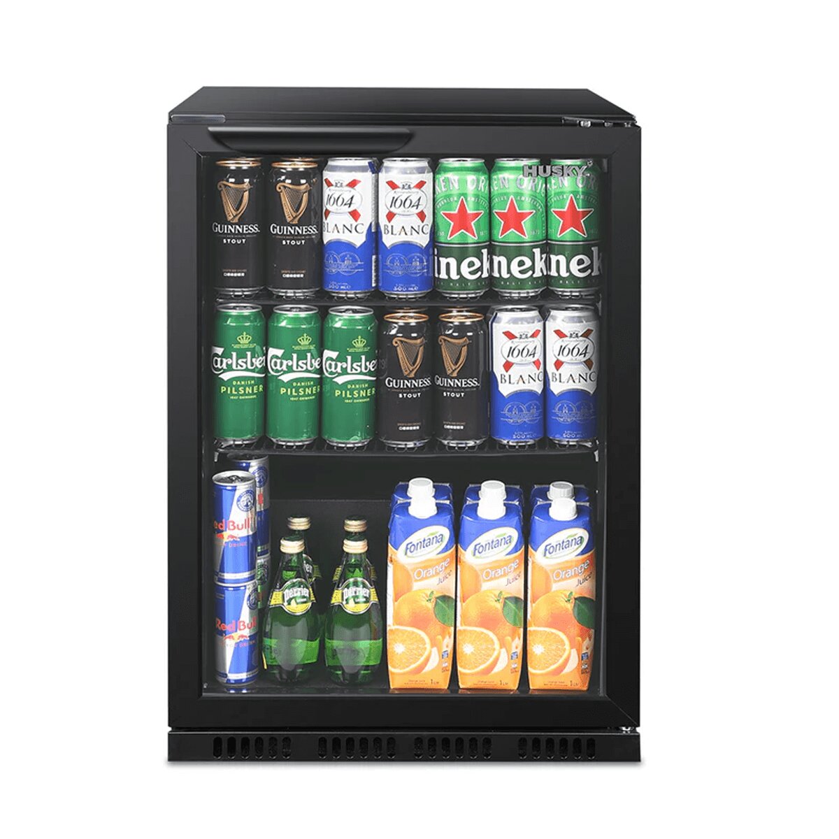 Husky 122L single door homebar drinks chiller - black, textured interior, chrome shelves - C1HHMBBKAU