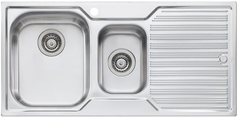 Oliveri Diaz 1 and 1/2 Bowl Right Hand Drainer Sink - 980mm Polished Stainless Steel, Topmount - DZ101