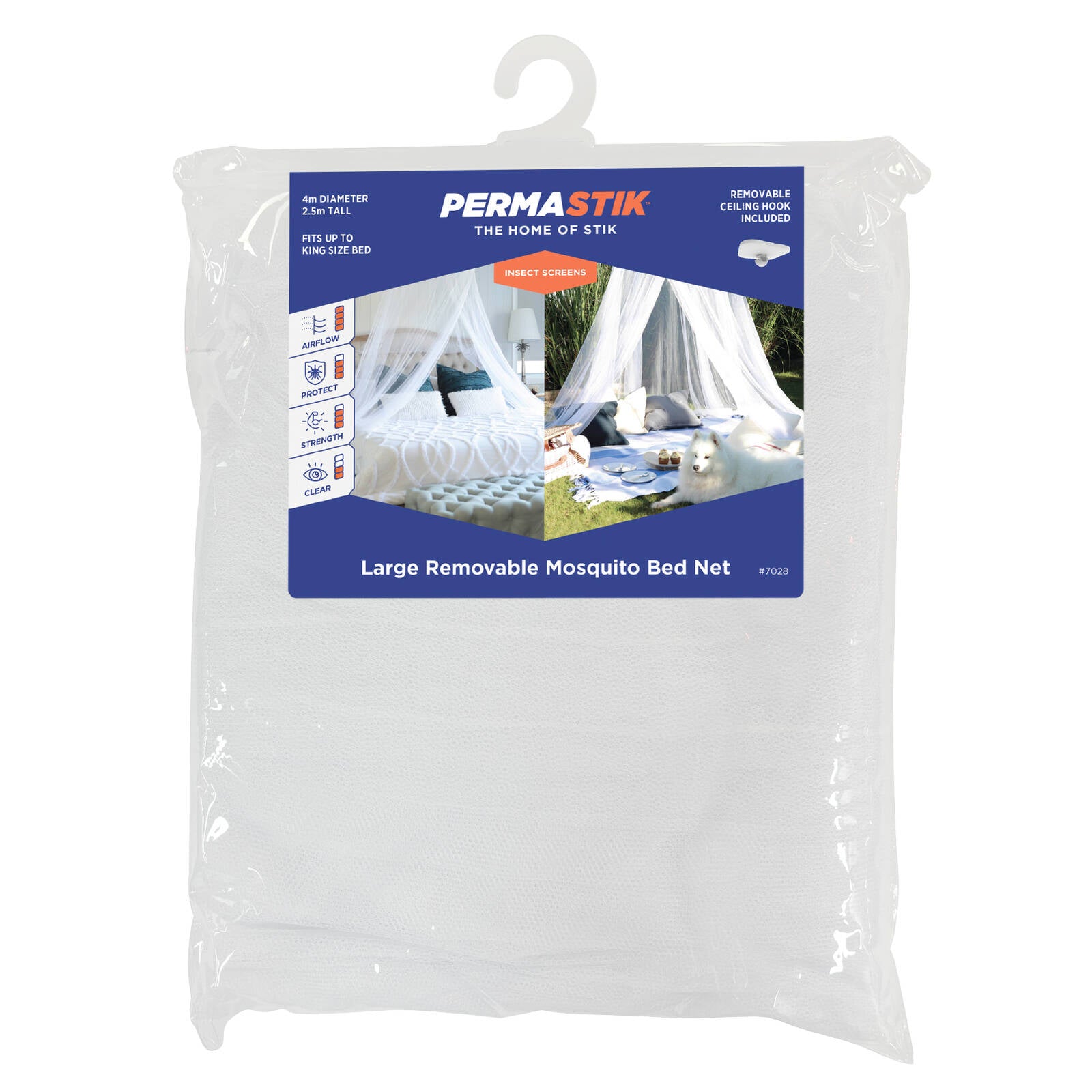 Permastik Large Mosquito Bed Net Kit White Polyester