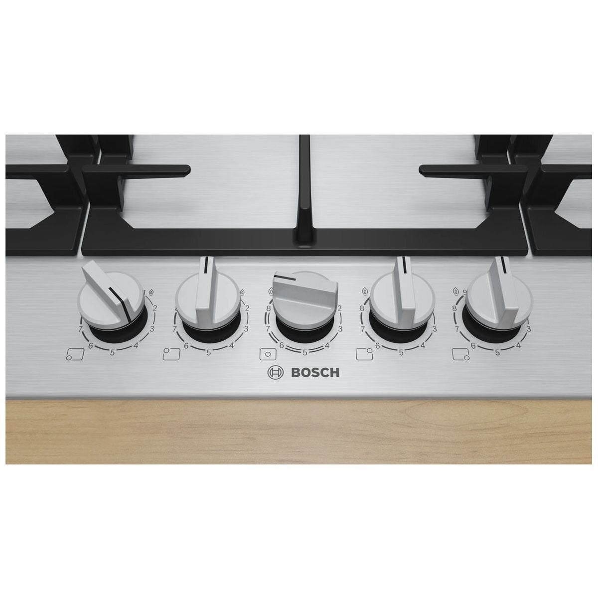 Bosch 90cm Series 6 Gas Cooktop - Five Burners, FlameSelect, Dual Flame Wok Burner - PCR9A5I90A