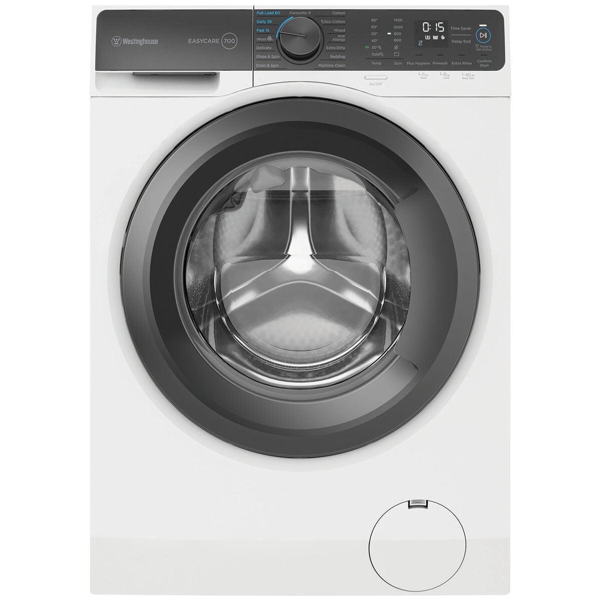Westinghouse EasyCare 700 10kg Front Load Washing Machine - White, 5 Star Energy, Plus Hygiene - WWF1044M7WAS