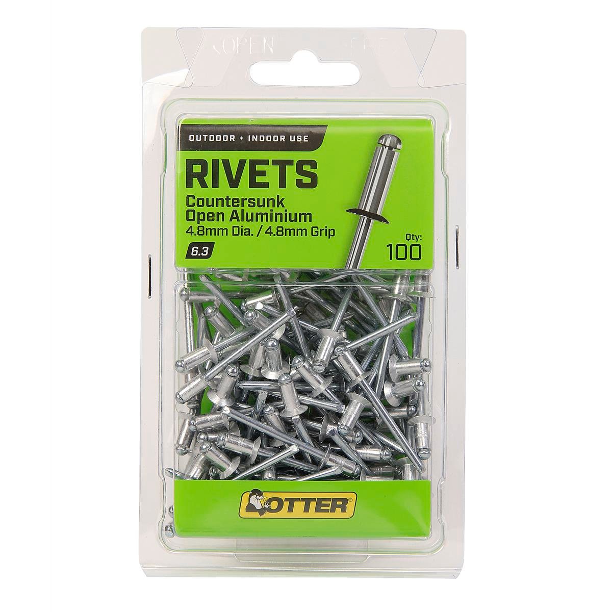 Otter 4.8 x 4.8mm Aluminium Countersunk Open Rivets 100 Pack