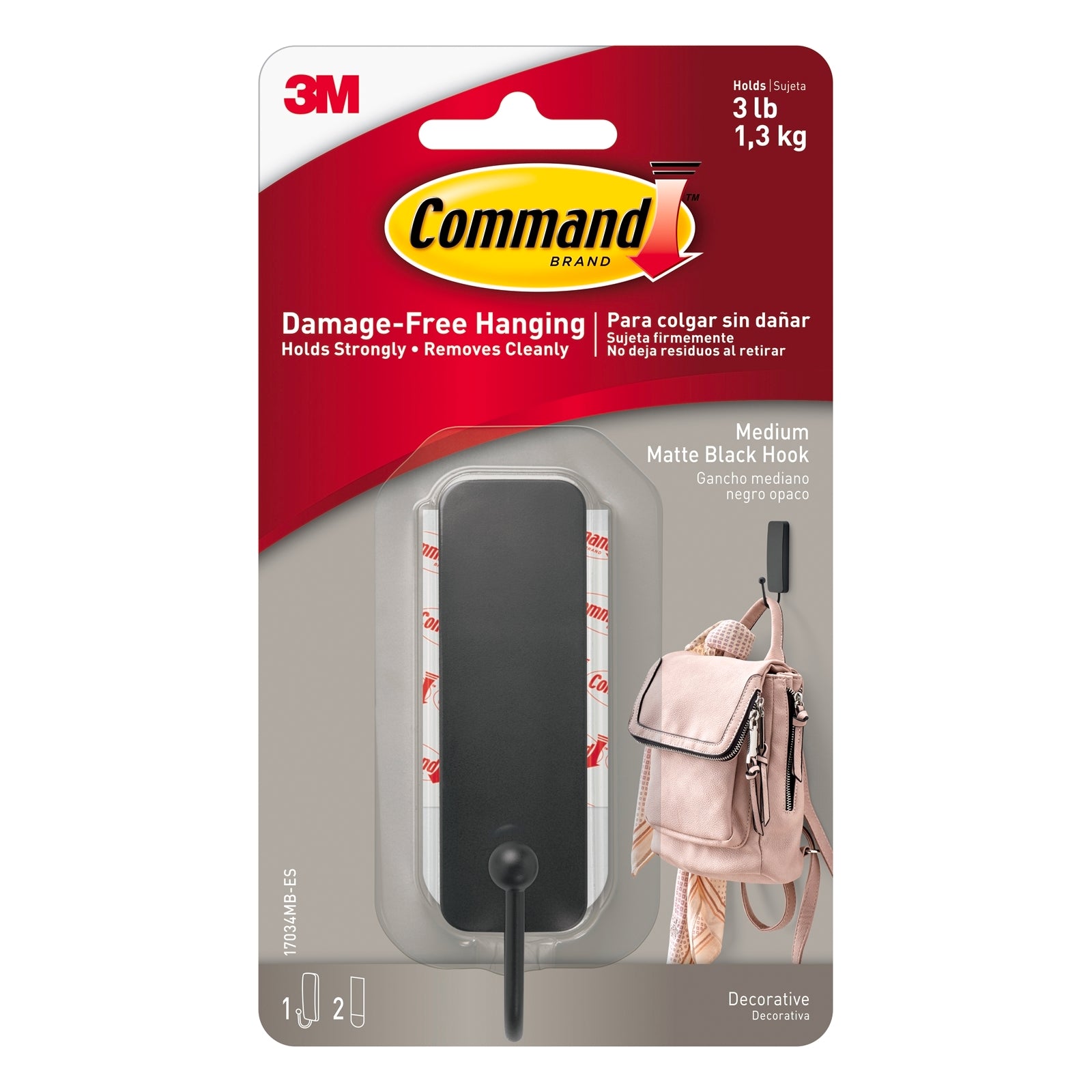 Command Medium Matte Black Single Hook Plastic Adhesive 1 Pack