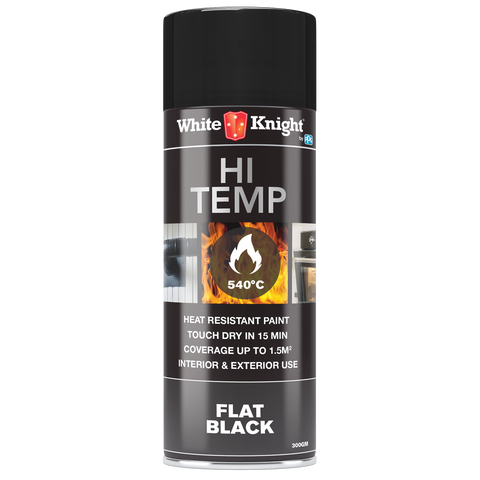 White Knight Hi Temp 300g Black Flat Heat-Resistant Spray Paint for Exhausts & Stoves