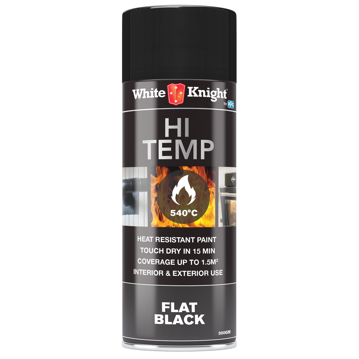 White Knight Hi Temp 300g Black Flat Heat-Resistant Spray Paint for Exhausts & Stoves