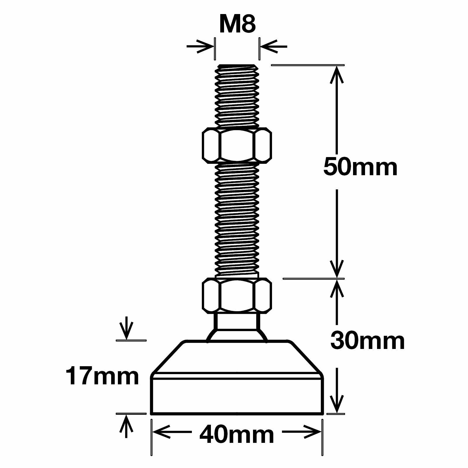 Richmond 40mm x M8 Zinc Plated Nylon Ball Jointed Levelling Foot 2 Pack