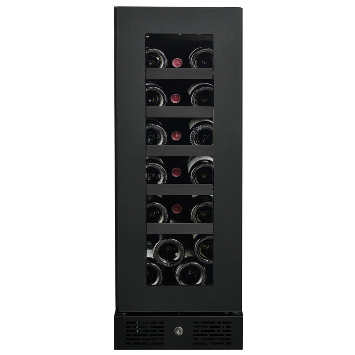 Artusi 18 bottle single zone wine cellar - black smoky glass, UV protected, reversible hinge - AWC18BV
