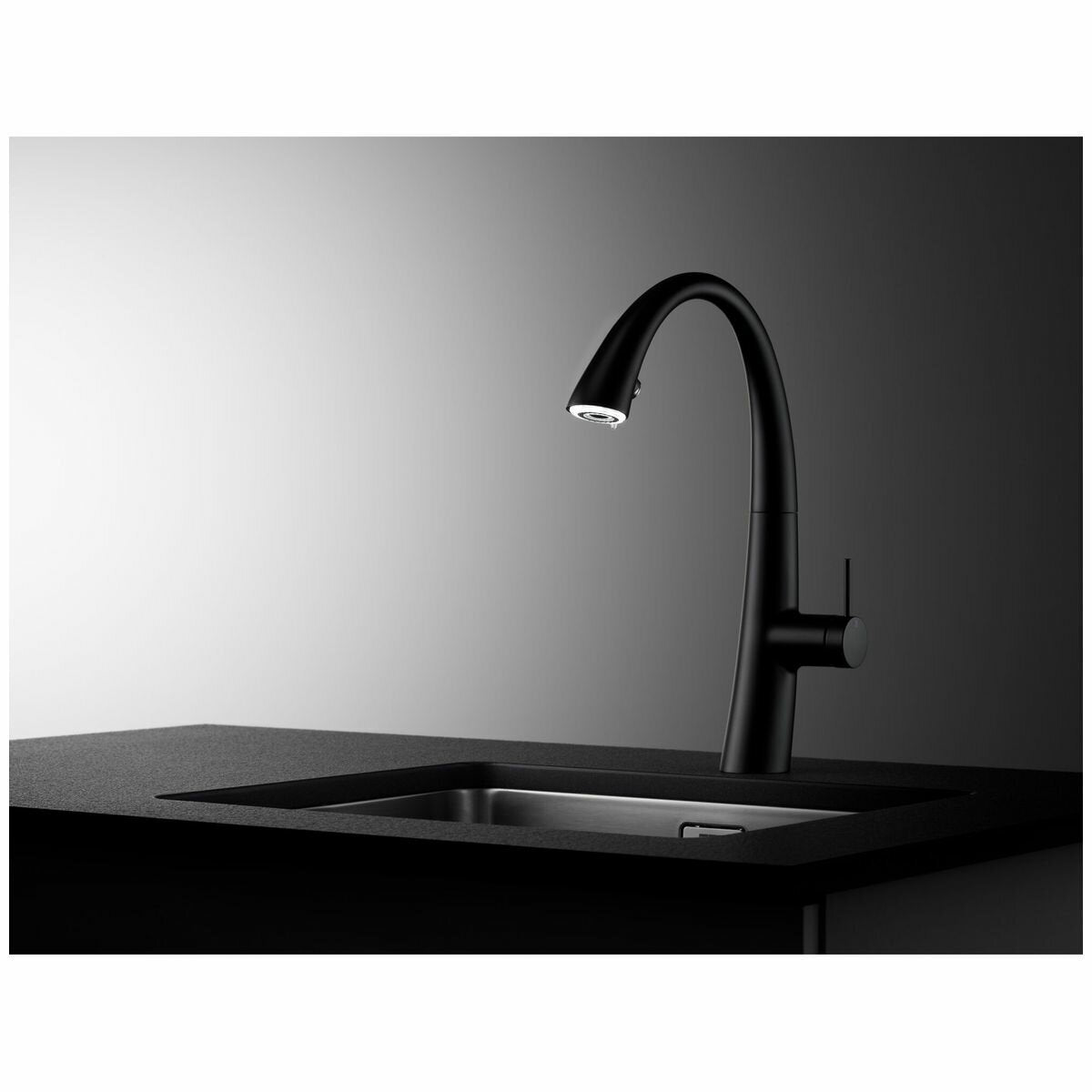 KWC Pull Out Kitchen Mixer Tap with Spray and Light - Matte Black, 270 Degree Swivel - 10201122176