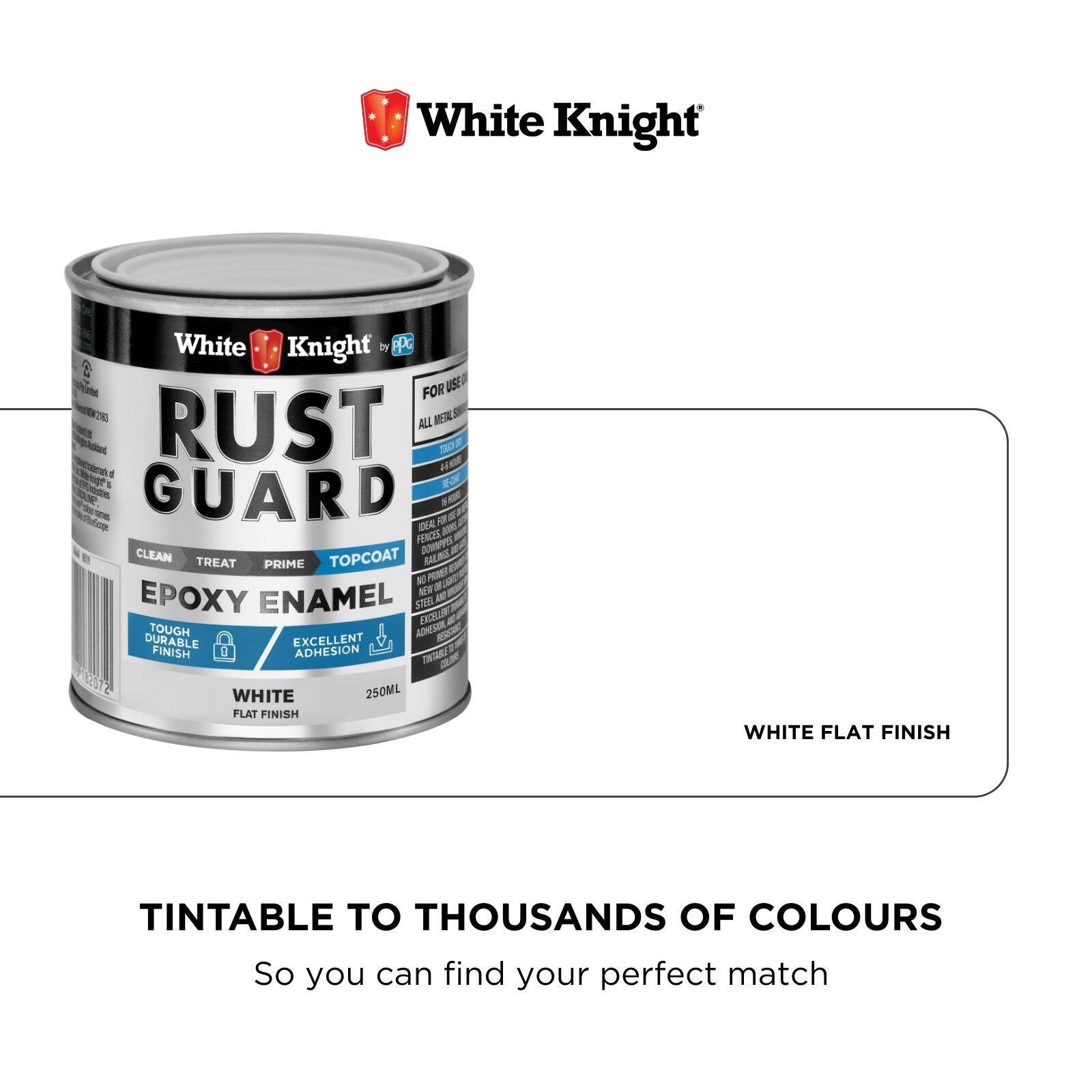 White Knight Rust Guard 250ml White Flat Epoxy Enamel Paint