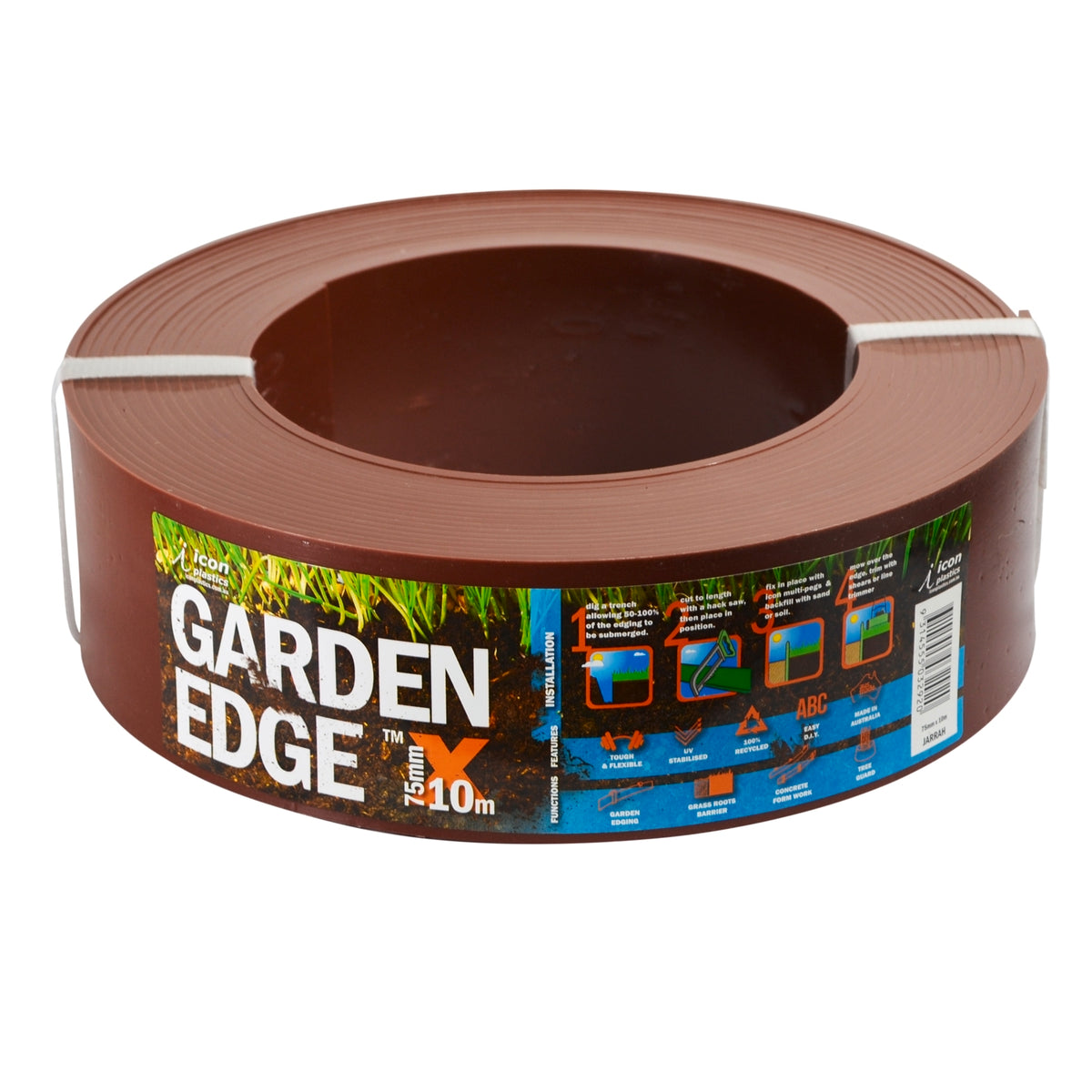 Icon Plastics Garden Edge 75mm x 10m Jarrah UV Stabilised