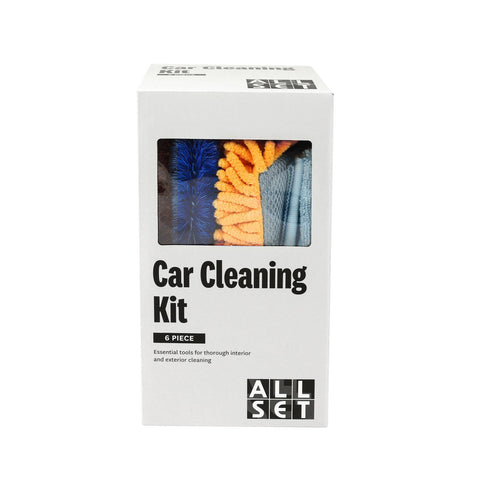 All Set 6 Piece Microfibre Car Cleaning Kit with Mitt, Towels, Brush & Squeegee