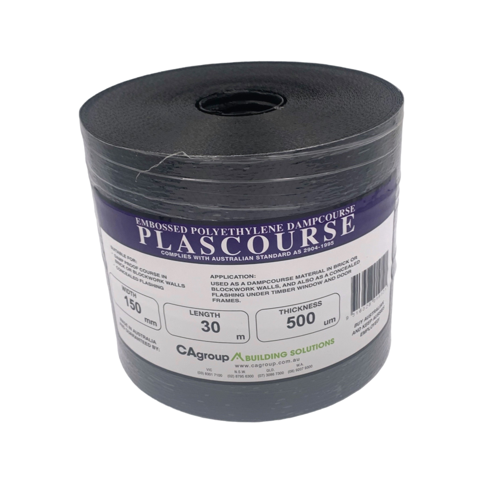 CAgroup Plascourse 150mm x 30m x 500um Black Embossed Polyethylene Dampcourse