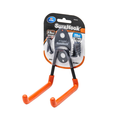 Zenith SureHook 10/15kg Black Medium Garage U Hook - Carbon Steel, Rubberised Coating