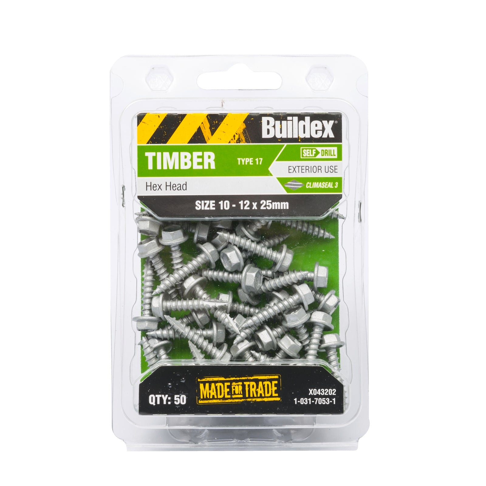 Buildex 10-12 x 25mm Climaseal Galvanised Hex Head Timber Screws - 50 Pack