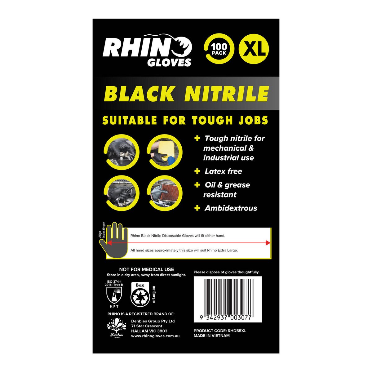 Rhino Gloves Extra Large Nitrile Disposable Gloves 100 Pack