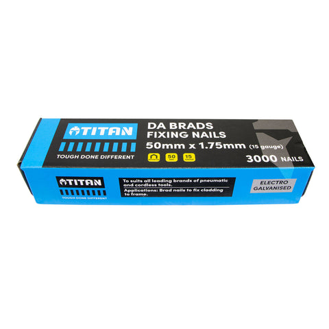 Titan 50 x 1.75mm 15 Gauge Electro Galvanised 34° Angled DA Brads - 3000 Pack