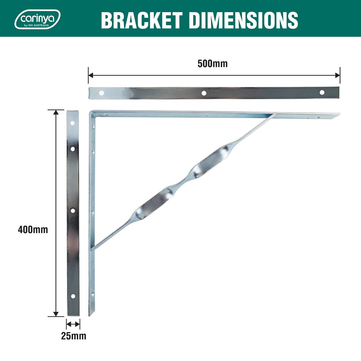 Carinya Heavy Duty Twisted Stay Bracket 500x400mm Zinc 300kg Capacity - SuperSaverAU - view 4