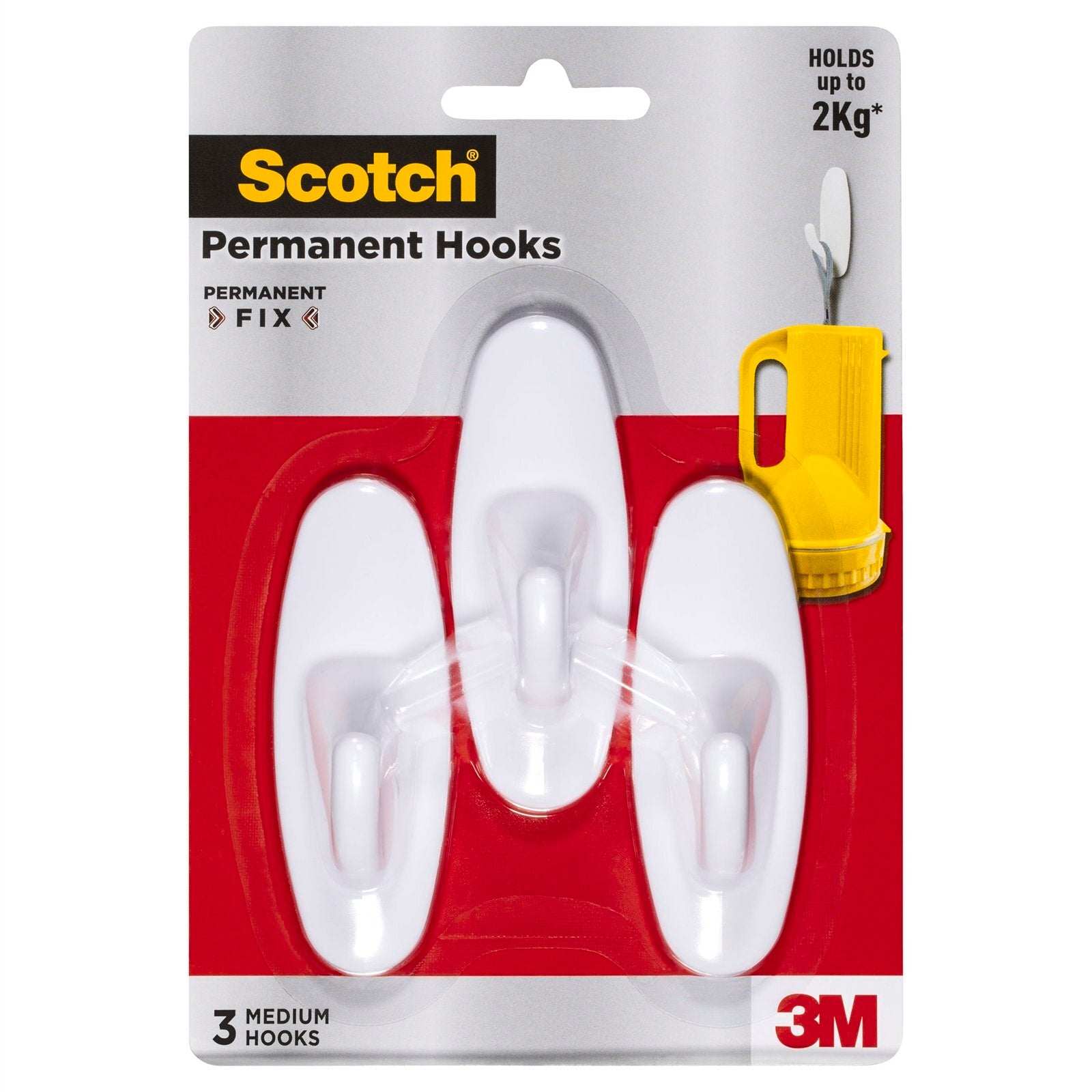 Scotch Permanent Medium Oval Hook - 3 Pack White Plastic