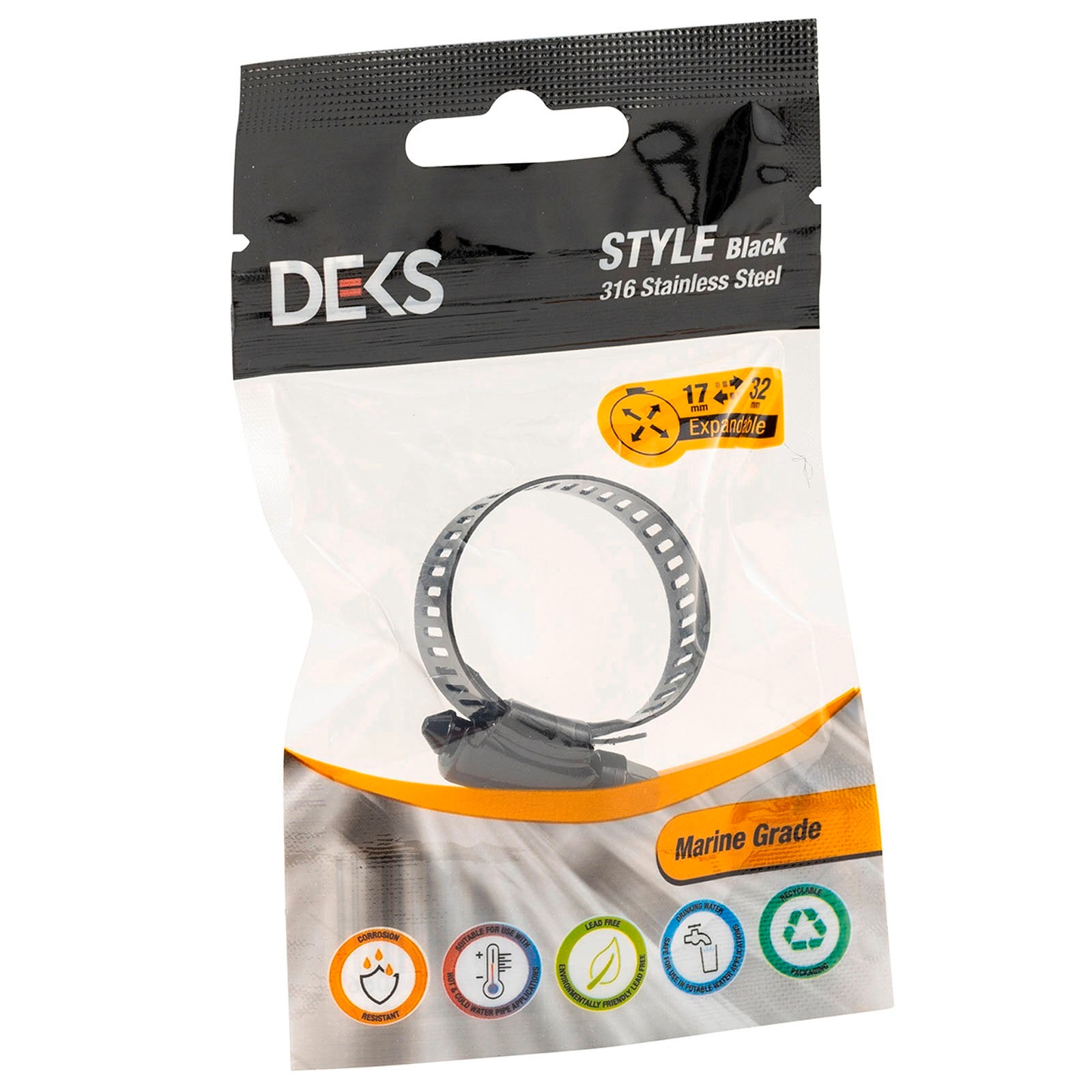 Deks 17-32mm Black 316 Stainless Steel Marine Hose Clamp