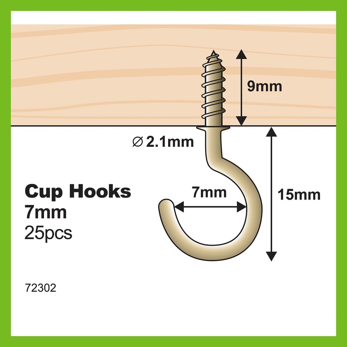 Everhang 7mm Brass Plated Steel Cup Hook - 25 Pack