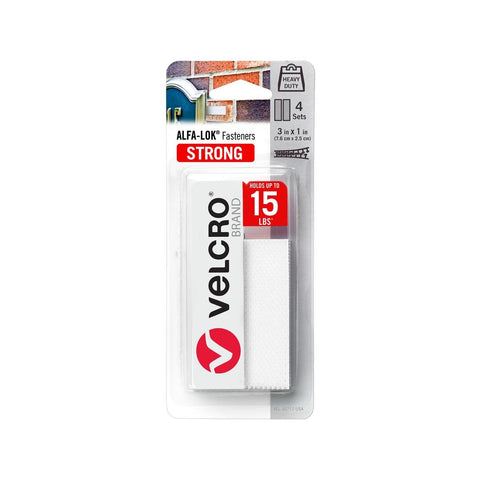 Velcro Brand Alfa Lok Strips - 4 Sets - 76.2mm x 25.4mm - White - Strong Fastening - SuperSaverAU - view 1