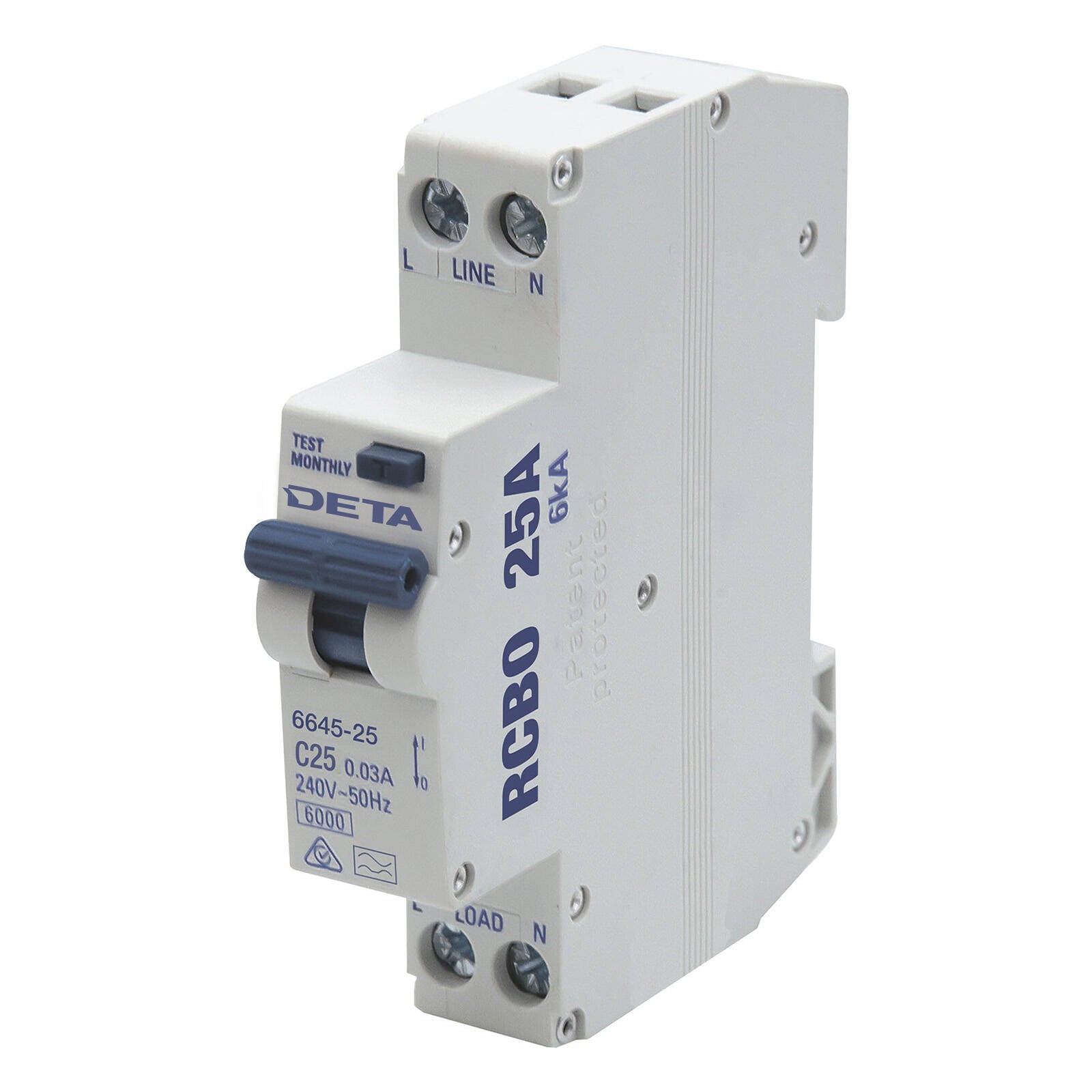 DETA 25A 240V RCBO Residual Circuit Breaker with Overload Protection 6645-25B