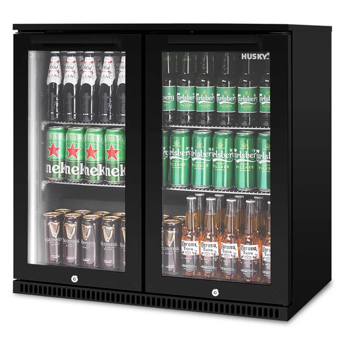 Husky double door outdoor beverage fridge - black, anti-condensation glass doors - ALFC2BLK840ELB