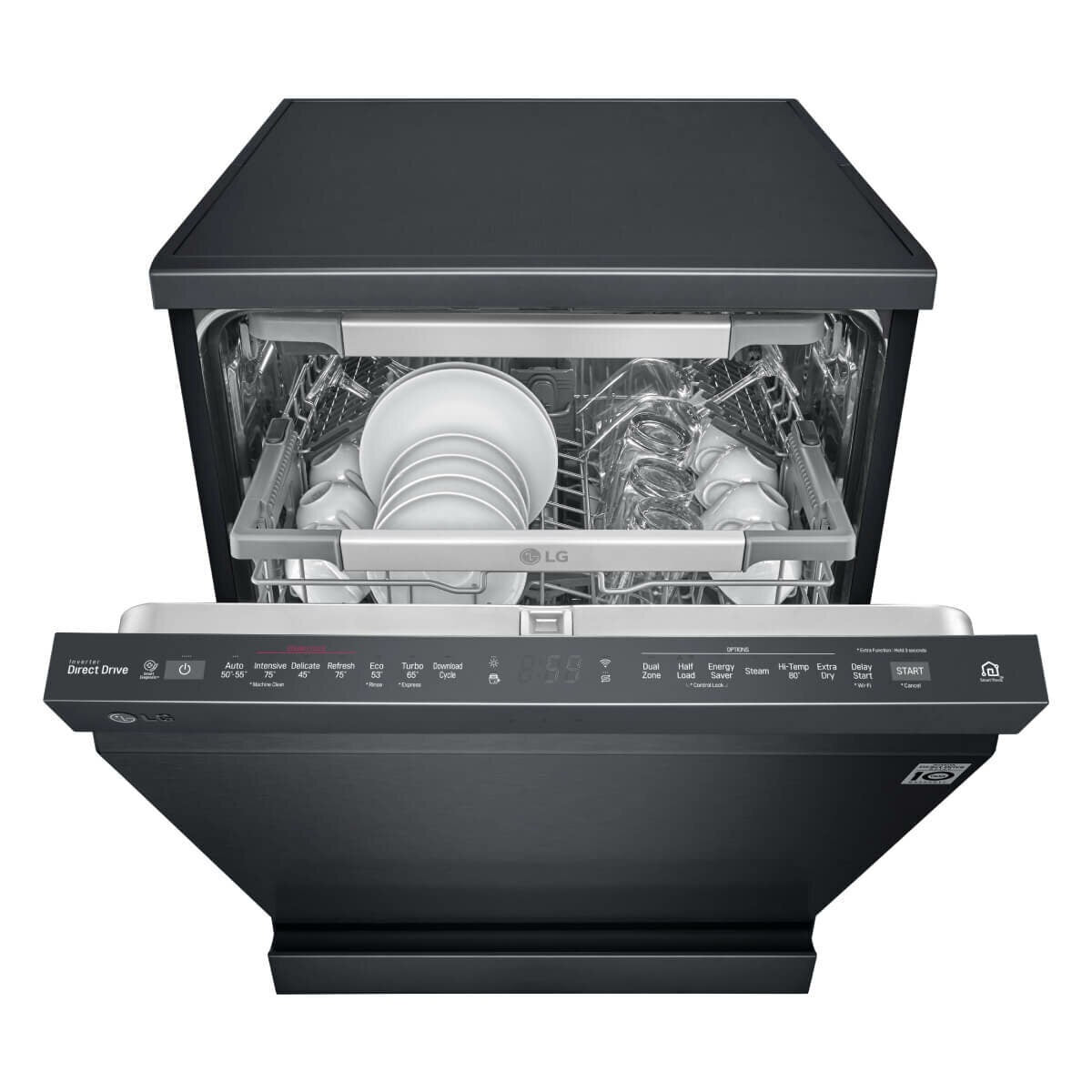 LG 60cm 15 Place QuadWash Freestanding Dishwasher - Matte Black - TrueSteam - Auto Door Opening - XD3A25MB