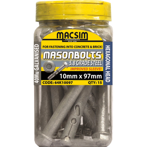 Macsim 10 x 97mm Galvanised Sleeve Anchor Hex Nut - 15 Pack