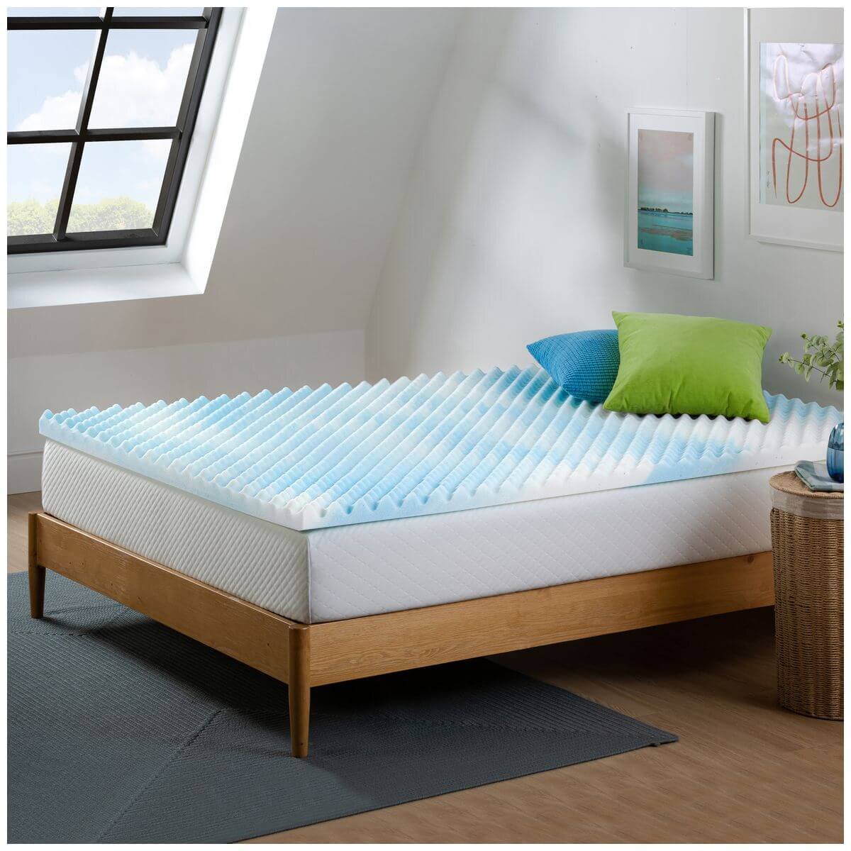 Zinus King Cooling Gel Mattress Topper Protector - Bamboo-Derived Fabric, Elastic Skirt - AU-SWFT-150K