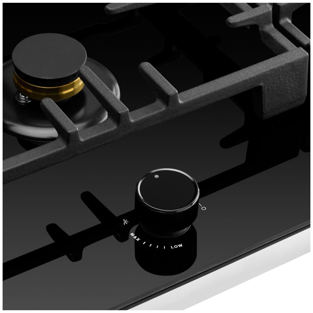 Omega 90cm Natural Gas Cooktop - Black Ceramic Glass, Five Burners, Wok Burner, Brass Burners - OCGG905WB