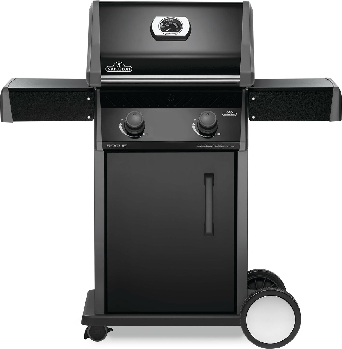 Napoleon Rogue 2 Burner LPG BBQ - Dual-Level Sear Plates - Wave Cast Iron Cooking Grids - Black - R365PK-1-AU